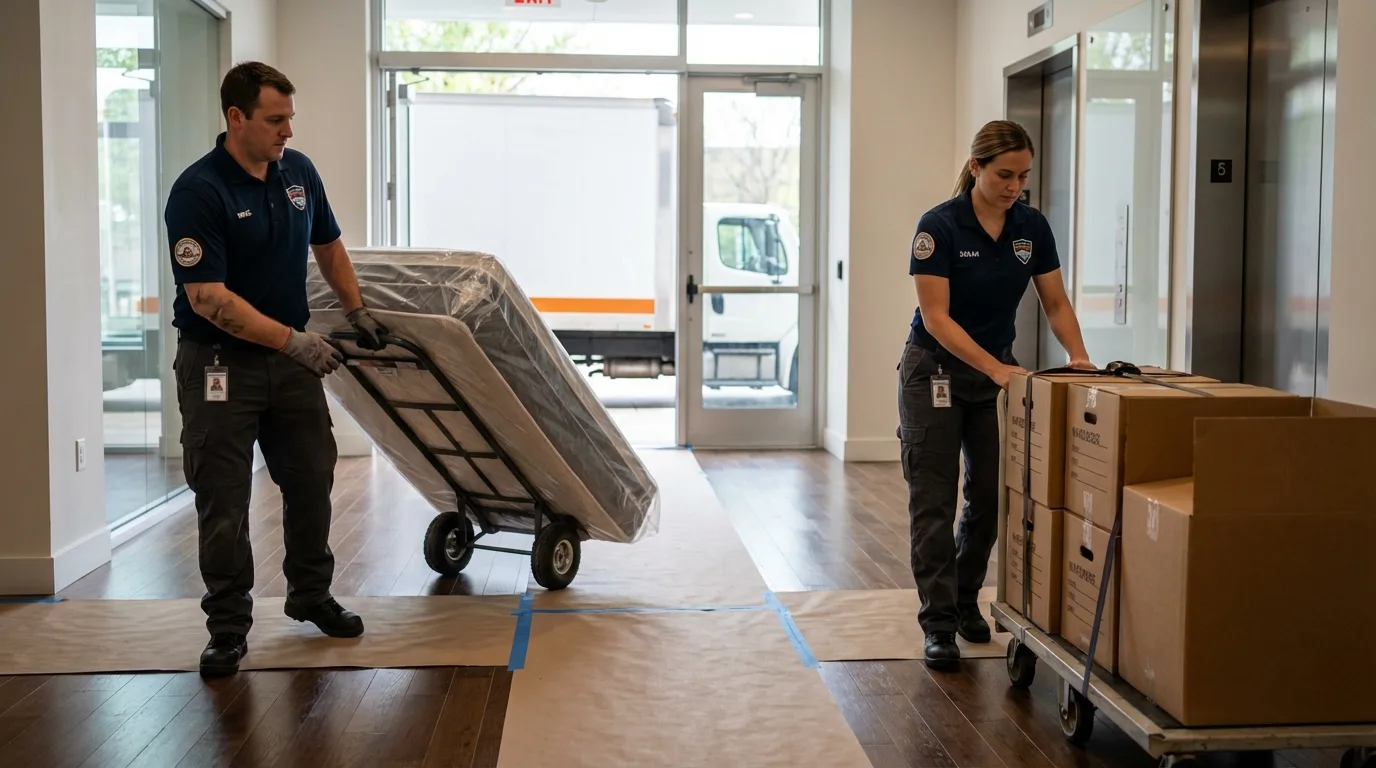 Professional apartment movers loading elevator in Gate City, VA